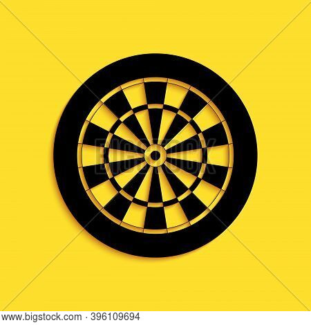 Black Classic Darts Board With Twenty Black And White Sectors Icon Isolated On Yellow Background. Da