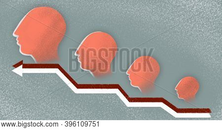 Illustration Concept Of Career Growth. Profiles, Face Silhouettes, Symbolizing Boss And Subordinate,