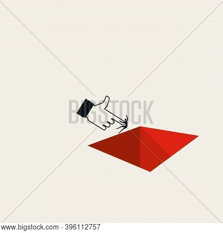 Social Media Addiction, Trap Vector Illustration Concept With Giant Like Symbol Pushing Man Into Hol
