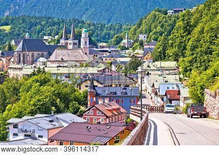 Town Of Berchtesgaden And Alpine Landscape View, Bavaria Region Of Germany