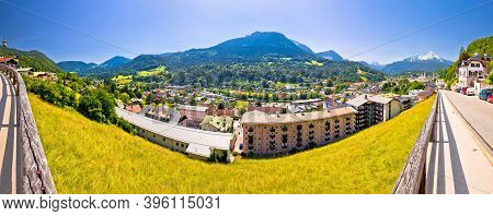 Town Of Berchtesgaden And Alpine Landscape Panoramic View, Bavaria Region Of Germany