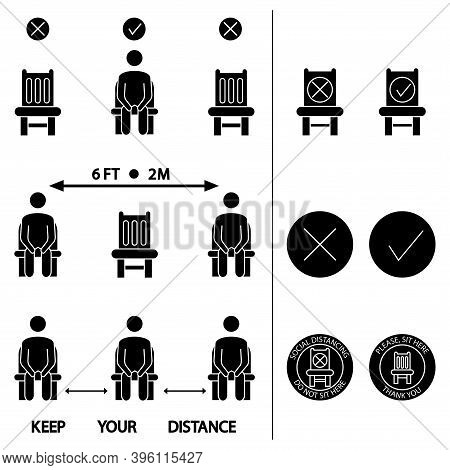 Keep Your Distance. Do Not Sit Here. Forbidden Icon For Seat. Distancing Sitting. Lockdown Rules. Ke