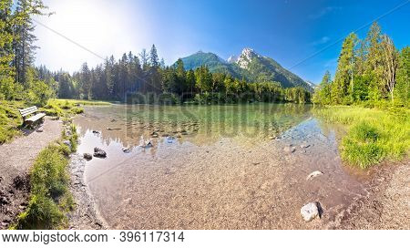 Hintersee Lake In Berchtesgaden Alpine Landscape Panoramic View, Bavaria Region Of Germany
