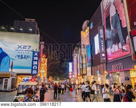 Guangzhou/china-24 Aug 2019:unacquainted People Walking On Beijing Road Walking Street In Guangzhou 