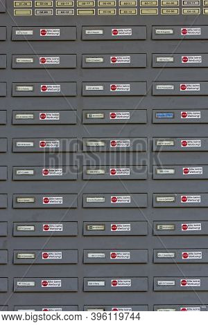 Bonn, Germany - September 21, 2012: Name Plates With The German Advice No Advertising (keine Werbung