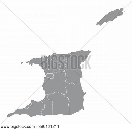 Trinidad And Tobago Isolated Map Divided In States