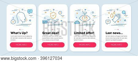 Set Of Medical Icons, Such As Insurance Hand, Eye Laser, Cough Symbols. Mobile App Mockup Banners. W
