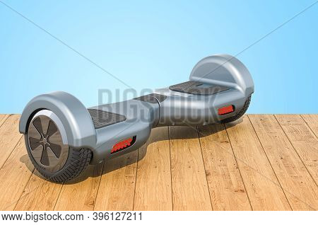 Hoverboard Or Self-balancing Scooter On The Wooden Planks, 3d Rendering