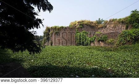 A Long View Of Kalaburagi (gulbarga) Fort Wall Isolated In Green Nature, Kalaburagi, Karnataka/india