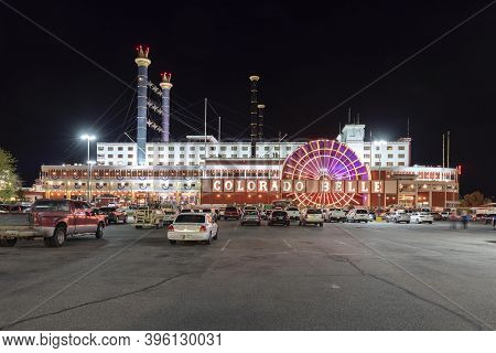 Laughlin, Usa - Mar 6, 2019: Night View Of The Gambling City Laughlin. Laughlin Was Named For Don La