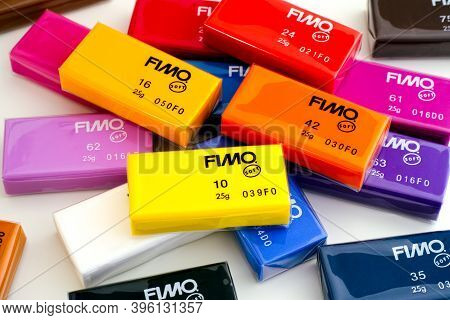 Tambov, Russian Federation - November 18, 2020 Heap Of Colour Fimo Soft Modelling Clay Blocks