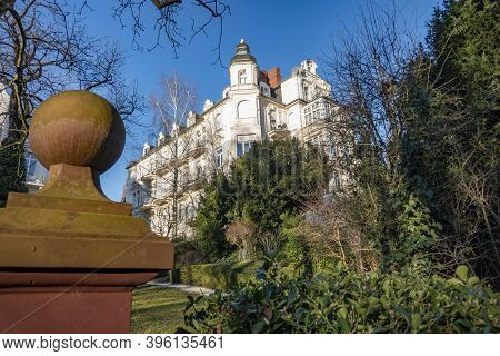 Wiesbaden, Germany - January 21, 2020: Old Villa At The Parkstrasse In Wiesbaden, A Historic Street 