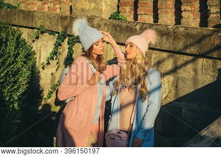 Dreamy Fashion Look Concept. Beauty Fashion Photo Of Beautiful Blonde And Brunette Models Wearing So