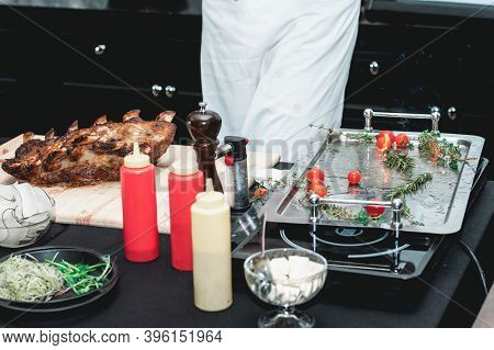 Homemade Bone-in Prime Rib Roast On Wooden Plank