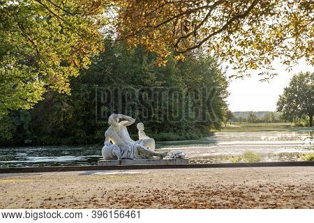 Schwetzingen, Germany - September 11, 2020: Famous River God Rhenus In  Beautiful Schwetzingen Park,
