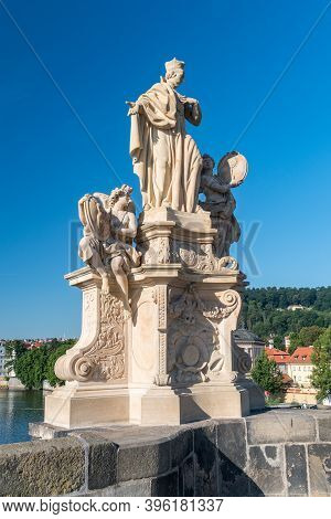 Prague, Czech Republic - July 10, 2020: Statue Of Francis Borgia On Charles Bridge.