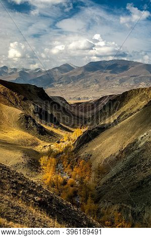 The Altai Mountains. The Landscape Of Nature On The Altai Mountains And In The Gorges Between The Mo