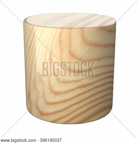 Wooden Glosy Cylinder. 3d Illustration Isolated On White Background.