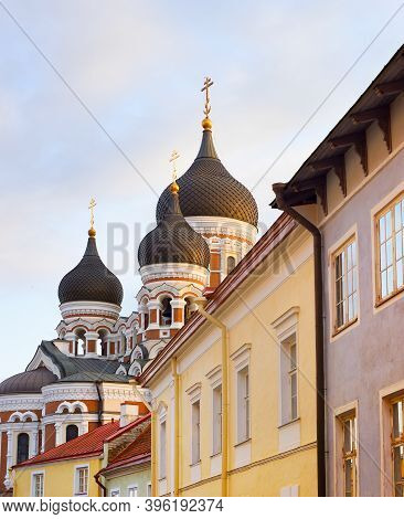 Old Town Street Leading To Alexander Nevsky Cathedral. Talinn, Estonia