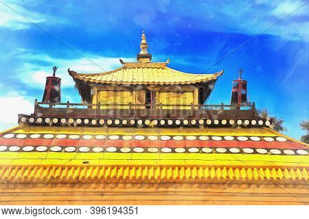 Gandan Monastery Colorful Painting Looks Like Picture, Ulan Bator, Mongolia.