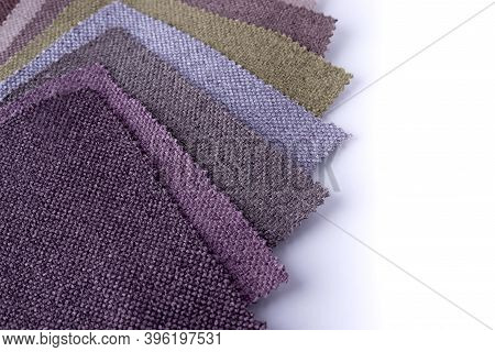 Bright Collection Of Gunny Textile Samples. Multicolor Fabric Texture Background.