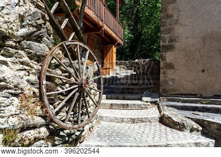 Small Medieval Village Venosc In French Alps, Ecrins Mountain Range, Isere, France