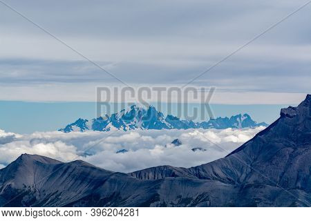 View On Mountain Mont Blanc From Glacier Near Ski Station Les Deux Alpes, Franch Alps In Summer, Ise