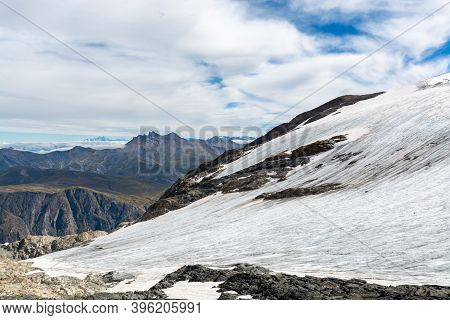 View On Glacier Near Winter And Summer Sky Station Les Deux Alpes In Summer