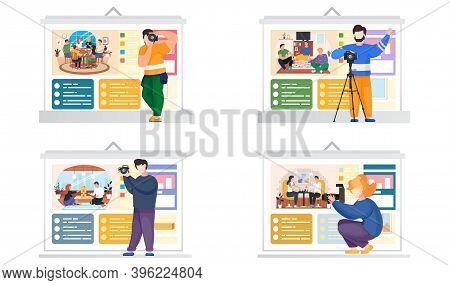 Photographer Takes Photos Of Friends Having Good Time Together Playing Games Sitting At The Table At