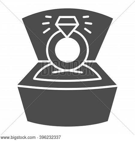 Ring With Diamond In Open Box Solid Icon, Valentine Day Concept, Wedding Ring With Brilliant Sign On