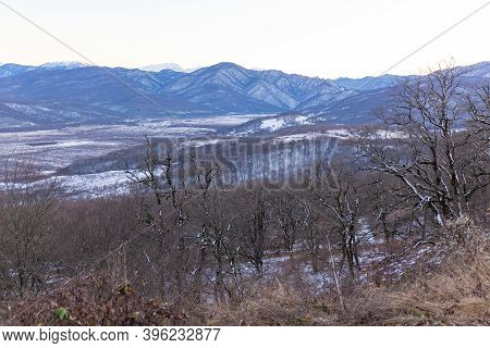 Beautiful Mountain Landscape With Forest At Caucasus Mountains.