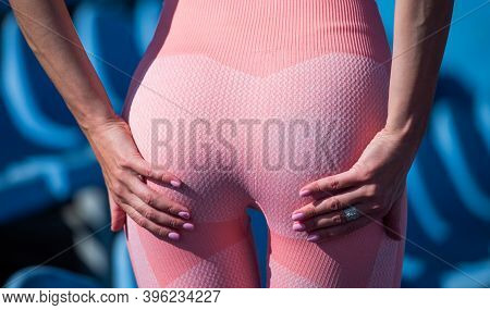 Sexy Female Buttocks In Sportswear. Athletic Fitness Lady Bum. Athlete Ready To Do Sport Workout For