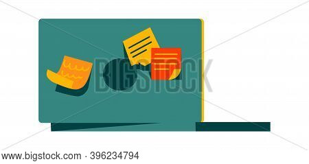 Open Laptop With Reminder To Do Cards Pasted On The Cover, Cartoon Vector Illustration Isolated