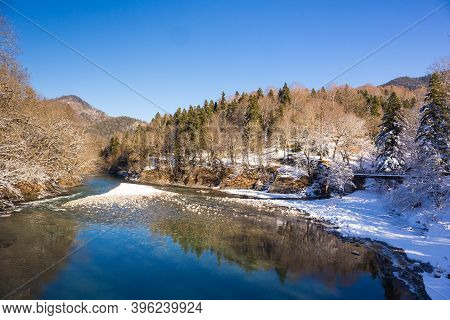 Beautiful Sunny Winter Landscape At Caucasus Mountains.