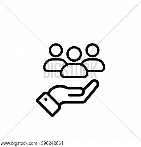 Customer Service Line Icon Vector. Full Customer Care Service. Hand With Persons. Vector Illustratio