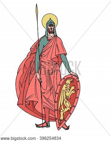 St. Alexander Nevsky In Red Cloak, Armor With Spear & Shield, Ancient Medieval Knight, Prince Of Nov