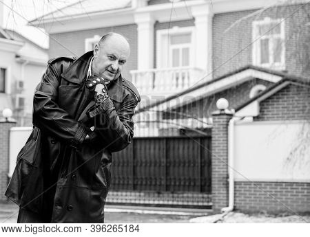 Senior Man In Grief And Sorrow. The Concept Of A Depressed Older Man, The Non-acceptance Of Oneself 