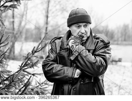 Senior Man In Grief And Sorrow. The Concept Of A Depressed Older Man, The Non-acceptance Of Oneself 
