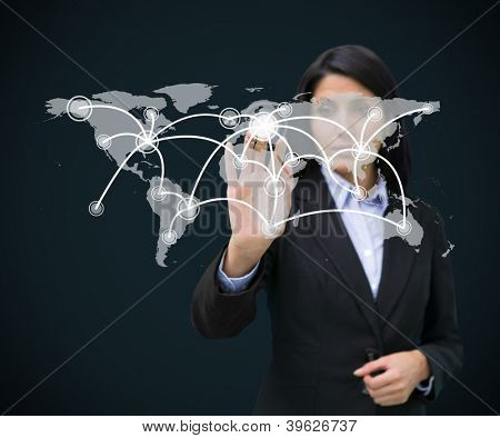 Connecing 라인 사업가 touhing 홀로그램 세계 지도