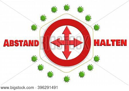 Diskretionschild - German Text: Health Comes First / Coronavirus (covid-19) - Please Keep Your Dista