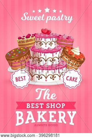 Cakes Shop Vector Bakery Promo, Sweet Confectionery Production Store, Pastry Bakery And Patisserie P