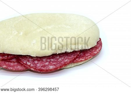 Salami Sandwich On Mollete Spanish Bread, Typical Italian Spiced Sausage