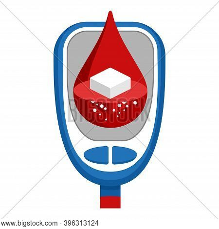 Diabetes Testing Device Icon - Sugar Cube Dissolving Inside Blood Drop - High Glucose Level Sign - I