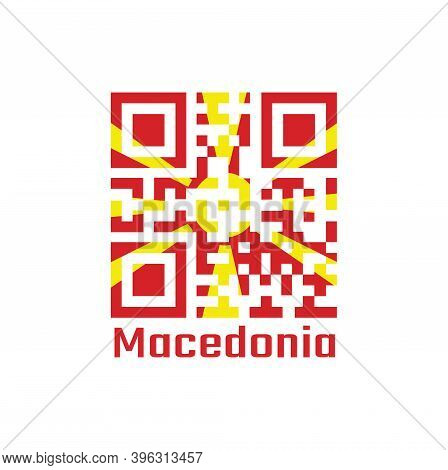 Qr Code Set The Color Of Macedonia Flag. Yellow Sun On A Red Field, With Eight Broadening Rays Exten