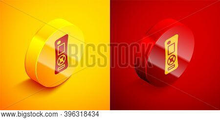 Isometric Remote Control Icon Isolated On Orange And Red Background. Circle Button. Vector
