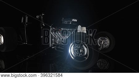 Hot Rod Black On Dark Background. 3d Render