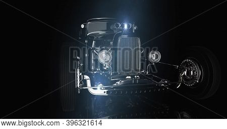 Hot Rod Black On Dark Background. 3d Render