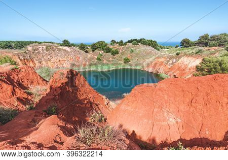Bauxite Quarry In Otranto - Puglia, Italy (apulia) - Lunar Landscape With The Lake Of The Bauxite Ca
