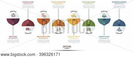 Infographic Recycling Template. Icons In Different Colors. Include Recycling, Trash Container, Burna