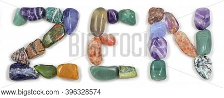 Holistic Healing Zen Semi-precious Crystals - Tumbled Multicoloured Polished Stones Arranged To Read